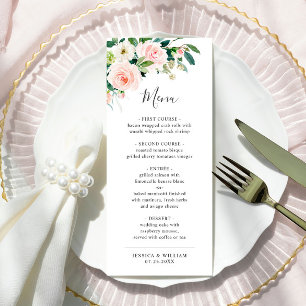 Elegant Pink Blush Flowers Wedding Dinner Menu