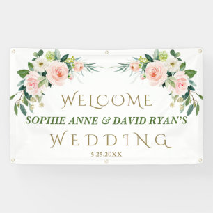 Elegant Pink Blush Flowers Wedding Welcome Sign