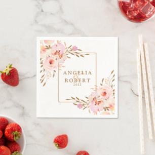 Elegant Pink Blush Gold Floral Wedding Napkin