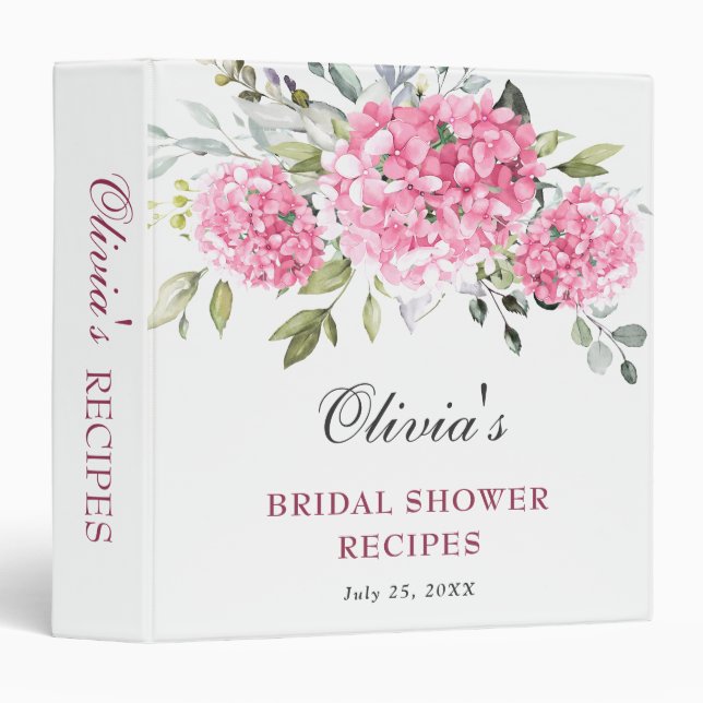 Elegant Pink Blush Hydrangea Bridal Shower Recipe Binder (Front/Spine)