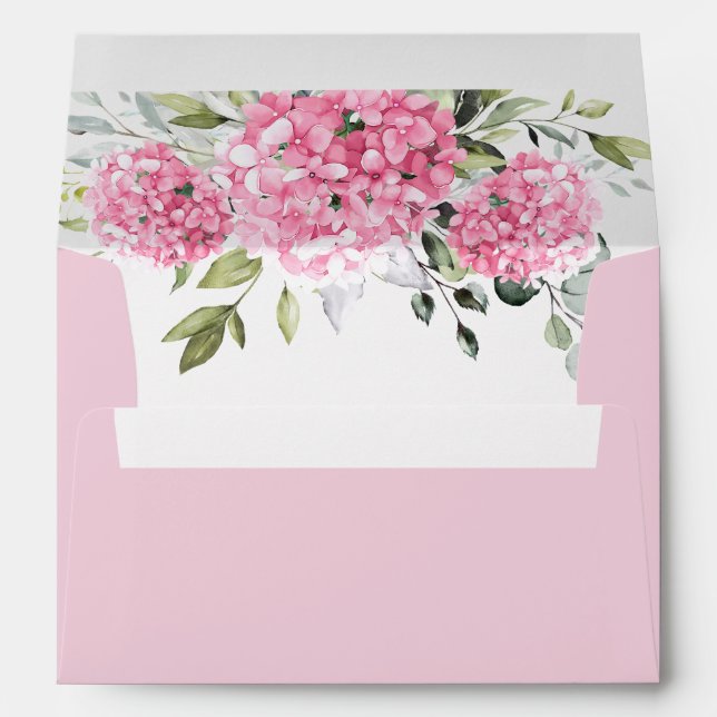 Elegant Pink Blush Hydrangea Eucalyptus Floral Envelope (Back (Bottom))