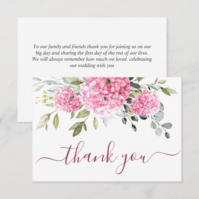 Elegant Pink Blush Hydrangea Eucalyptus Floral Thank You Card (Front/Back)
