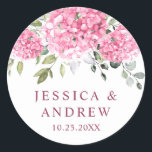 Elegant Pink Blush Hydrangea Eucalyptus Wedding Classic Round Sticker<br><div class="desc">For further customization,  please click the "Personalize this template",  then "Edit using Design Tool". Stylish editable easy to use wedding templates,  more items available in the store (invitations,  rsvp,  thank you cards,  stationery & decor). If you need help or matching items,  please contact me.</div>