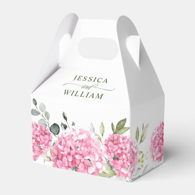 Elegant Pink Blush Hydrangea Eucalyptus Wedding Favor Box (Front Side)