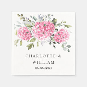 Elegant Pink Blush Hydrangea Eucalyptus Wedding Napkin