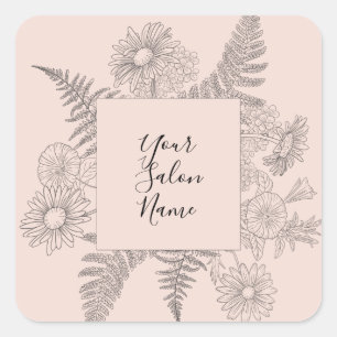 Elegant Pink Blush Line Drawn Flowers Floral Square Sticker