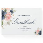 Elegant pink blush & navy floral wedding guestbook