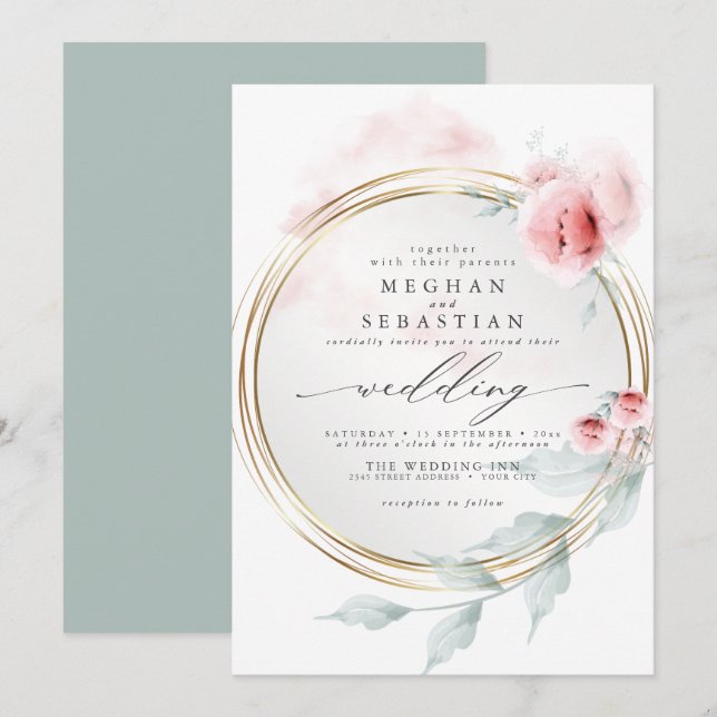 Elegant Pink Blush Peony Wedding  Invitation (Front/Back)