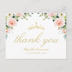 elegant pink blush quinceanera thank you card