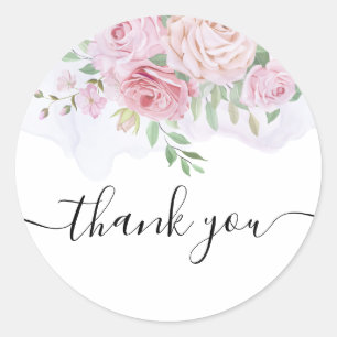 Elegant pink blush roses thank you classic round sticker