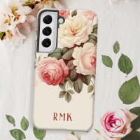 Elegant Pink & Blush Roses w/Monogram