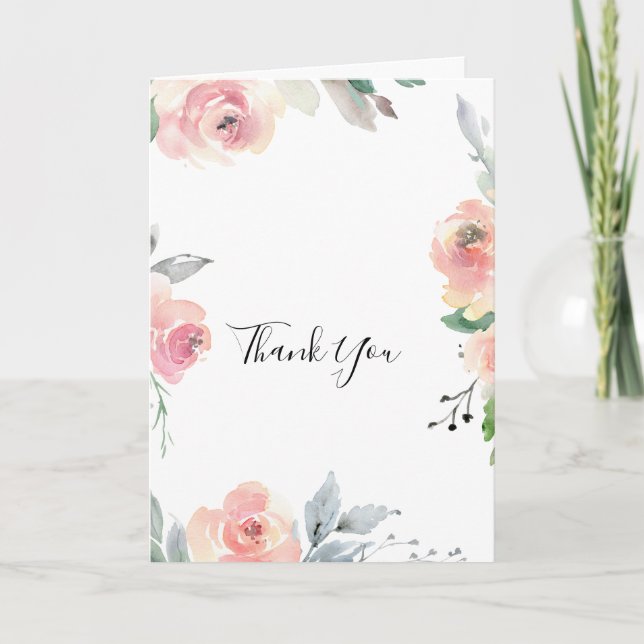 Elegant Pink Blush Vertical Folded Wedding  Thank You Card (Front)