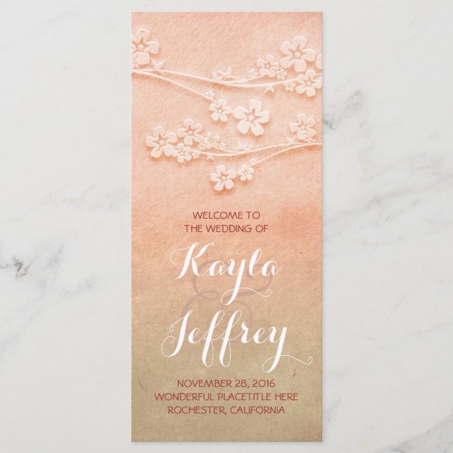 Elegant pink blush watercolor wedding program (Front)
