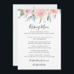 Elegant Pink Blush Wedding Kissing Menu Game Card<br><div class="desc">This elegant pink blush wedding kissing menu game card is perfect for a modern wedding reception. The design features hand-drawn pink blush roses and peonies with green and grey leaves,  inspiring natural beauty.</div>