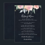 Elegant Pink Blush Wedding Kissing Menu Game Card<br><div class="desc">This elegant pink blush wedding kissing menu game card is perfect for a modern wedding reception. The design features hand-drawn pink blush roses and peonies with green and grey leaves in a dark blue background,  inspiring natural beauty.</div>