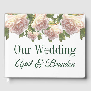 Elegant pink blush white roses guest book