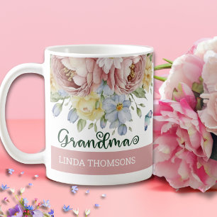 Elegant Pink Blush Yellow Spring Floral Grandma Coffee Mug