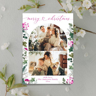 Elegant Pink Boho 2 Photo Arch Christmas  Holiday Card