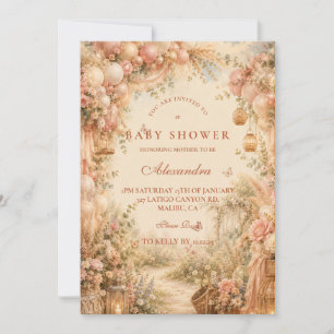 Elegant Pink Boho Baby Shower Invitation