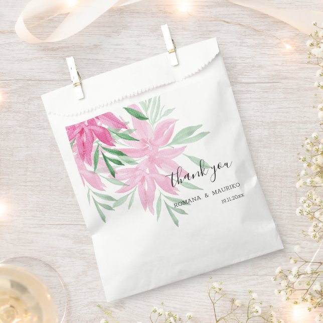 Elegant Pink Boho Floral Watercolor Favour Bag (Clipped)