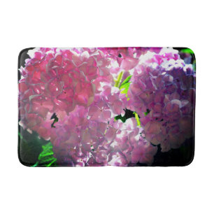 Elegant pink boho florals flowers hydrangeas bath mat