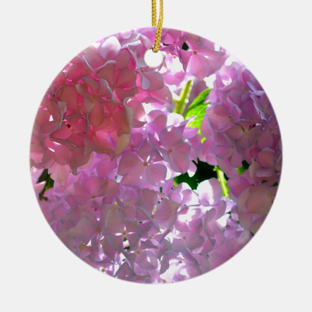 Elegant pink boho florals flowers hydrangeas ceramic ornament (Front)