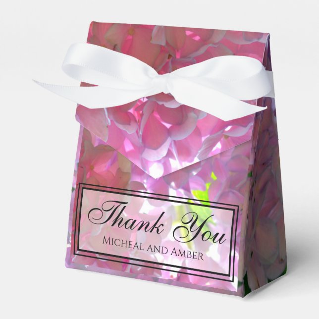 Elegant pink boho florals flowers hydrangeas favor box (Front Side)