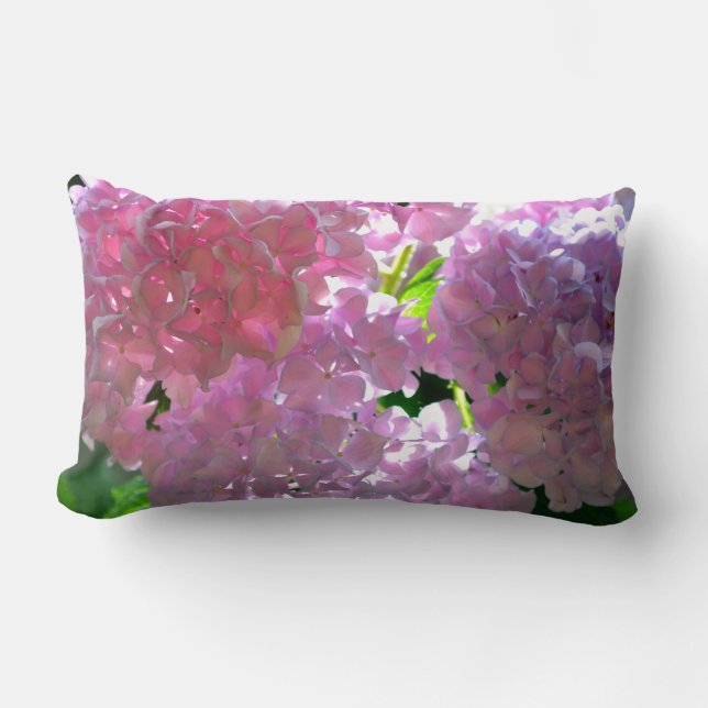 Elegant pink boho florals flowers hydrangeas lumbar pillow (Front)