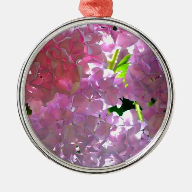 Elegant pink boho florals flowers hydrangeas metal ornament (Front)