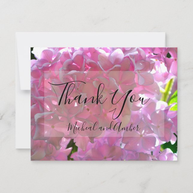 Elegant pink boho florals flowers hydrangeas thank you card (Front)