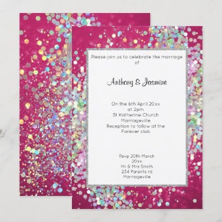 ELEGANT PINK BOKEH HOLOGRAPHIC PASTEL WEDDING  INVITATION