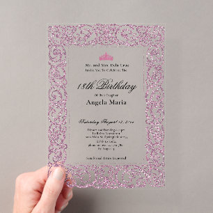 Elegant Pink Border 18th Birthday Debut Acrylic Invitations
