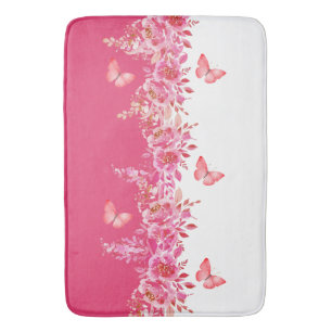 Elegant Pink Botanical Bath Mat 