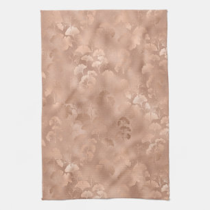 Elegant Pink Botanical Ginkgo Gold Foliage Print Kitchen Towel