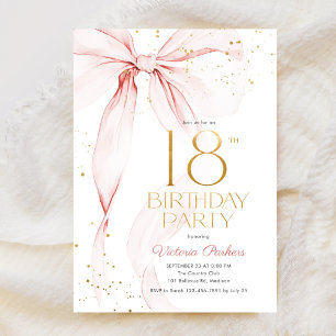 Elegant Pink Bow 18th Birthday Invitation