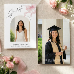Elegant Pink Bow 2 Photo Graduation Party Invitation