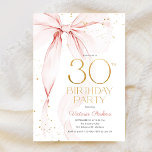 Elegant Pink Bow 30th Birthday Invitation<br><div class="desc">Elegant pink bow 30th birthday invitation. Feminine design in blush pink and gold. Features trendy watercolor coquette bow,  and modern typography font. Perfect for an elegant style women's bday celebration. Personalize with your own details. Printed Zazzle invitations or instant download digital printable template.</div>
