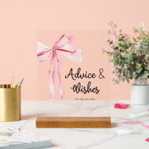 Elegant Pink Bow Advice & Wishes Bridal Shower Acrylic Sign