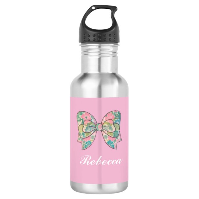 Elegant Pink Bow and Custom Name  532 Ml Water Bottle (Front)
