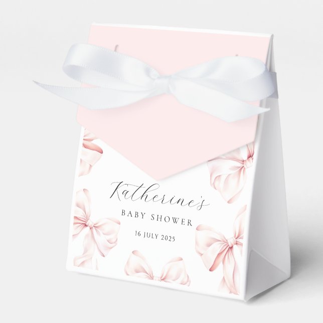  Elegant Pink Bow Baby Bridal Shower Favor Box (Front Side)