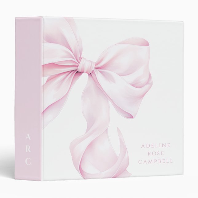 Elegant Pink Bow Baby Girl Memory 3 Ring Binder (Front/Spine)