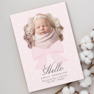 Elegant Pink Bow Baby Girl Photo Collage Birth Announcement