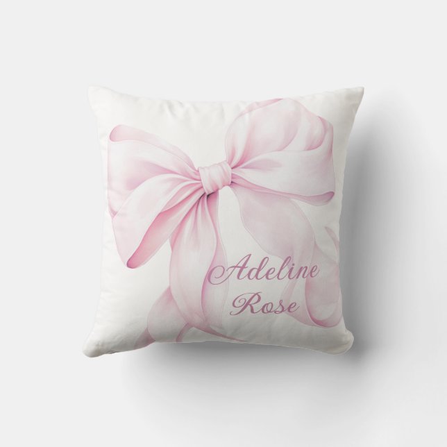 Elegant Pink Bow Baby Girl Throw Pillow (Back)