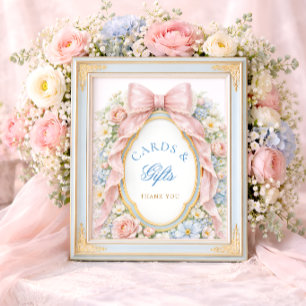 Elegant  Pink Bow Baby Shower Cards and Gifts Poster