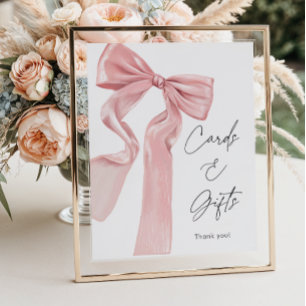 Elegant Pink Bow Baby Shower Cards and Gifts Poster