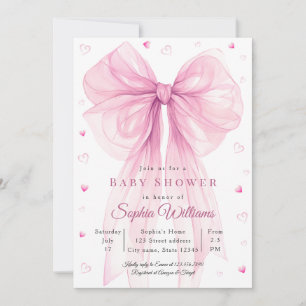 Elegant Pink Bow Baby Shower Invitation