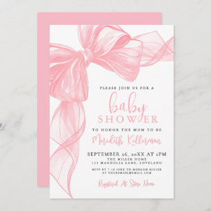 Elegant Pink Bow Baby Shower Invitation