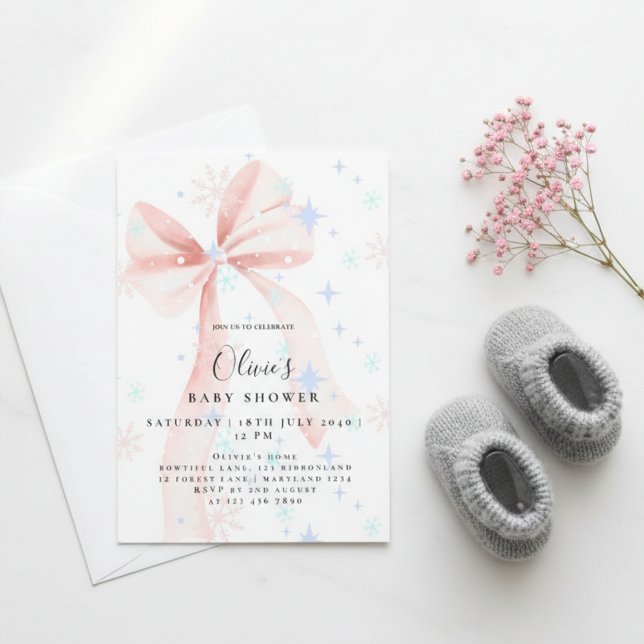 Elegant Pink Bow Baby Shower Invitation (Créateur téléchargé)