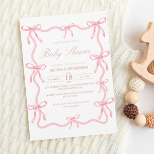 Elegant Pink Bow Baby Shower Invitation