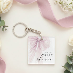 Elegant Pink Bow Baby Shower Keychain